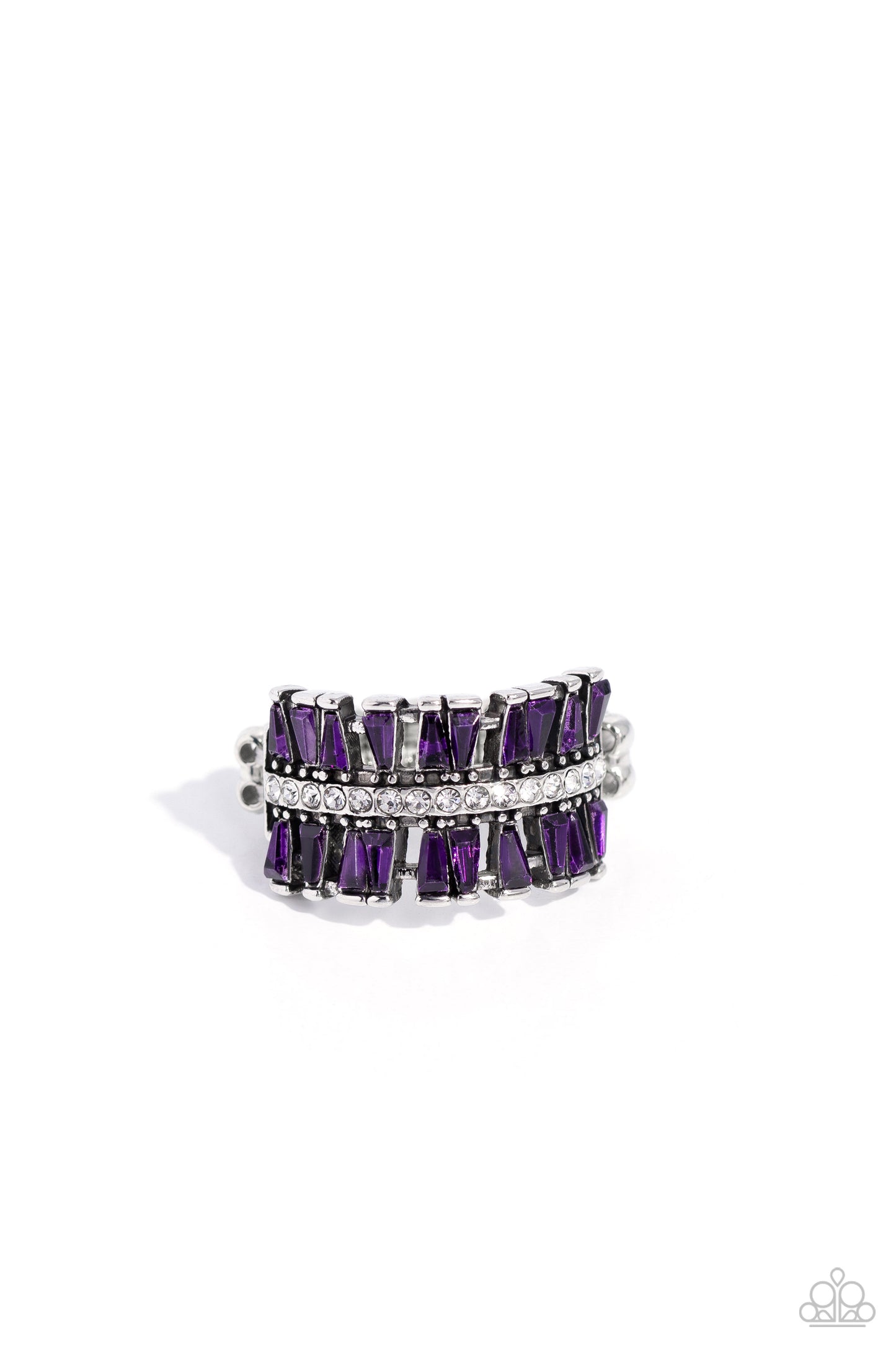 Staggering Stacks - Purple Layered Rhinestone Ring Paparazzi R0675