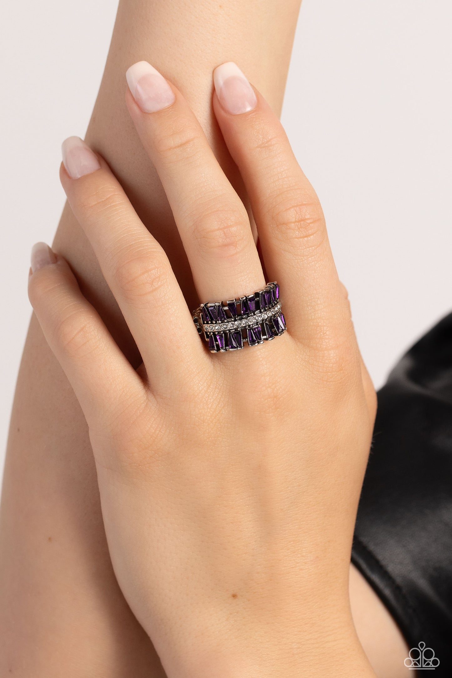 Staggering Stacks - Purple Layered Rhinestone Ring Paparazzi R0675