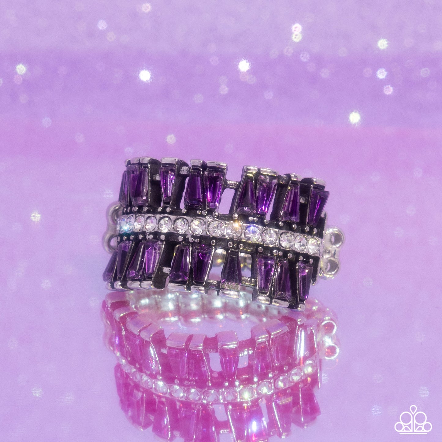 Staggering Stacks - Purple Layered Rhinestone Ring Paparazzi R0675