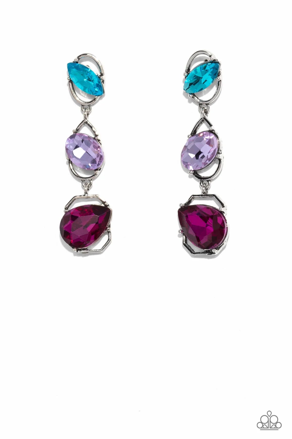 Dimensional Dance Multi Pink, Blue, Purple Gem Life of the Party August 2023 Post Earring Paparazzi E1459