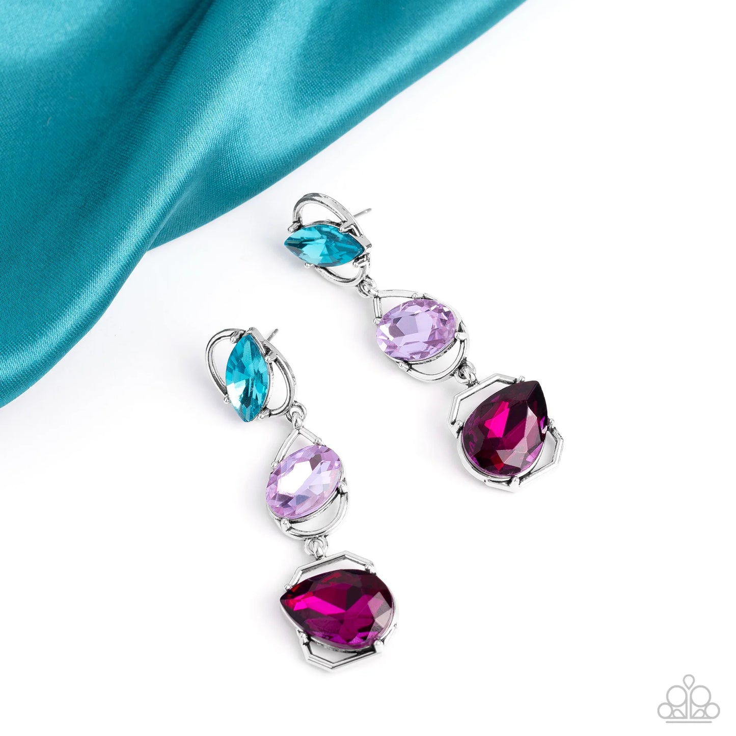 Dimensional Dance Multi Pink, Blue, Purple Gem Life of the Party August 2023 Post Earring Paparazzi E1459