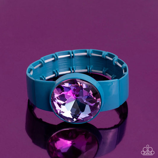 Exaggerated Ego Blue Metal & Purple UV Shimmer Gem Stretch Bracelet Life Of The Party September 2023 Paparazzi B1174