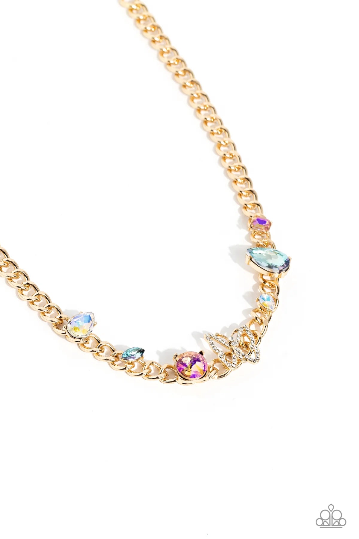 Storybook Succession Gold Chain Multicolored Gem Butterfly Necklace Life of the Party September 2023 Paparazzi N1678