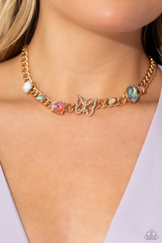 Storybook Succession Gold Chain Multicolored Gem Butterfly Necklace Life of the Party September 2023 Paparazzi N1678