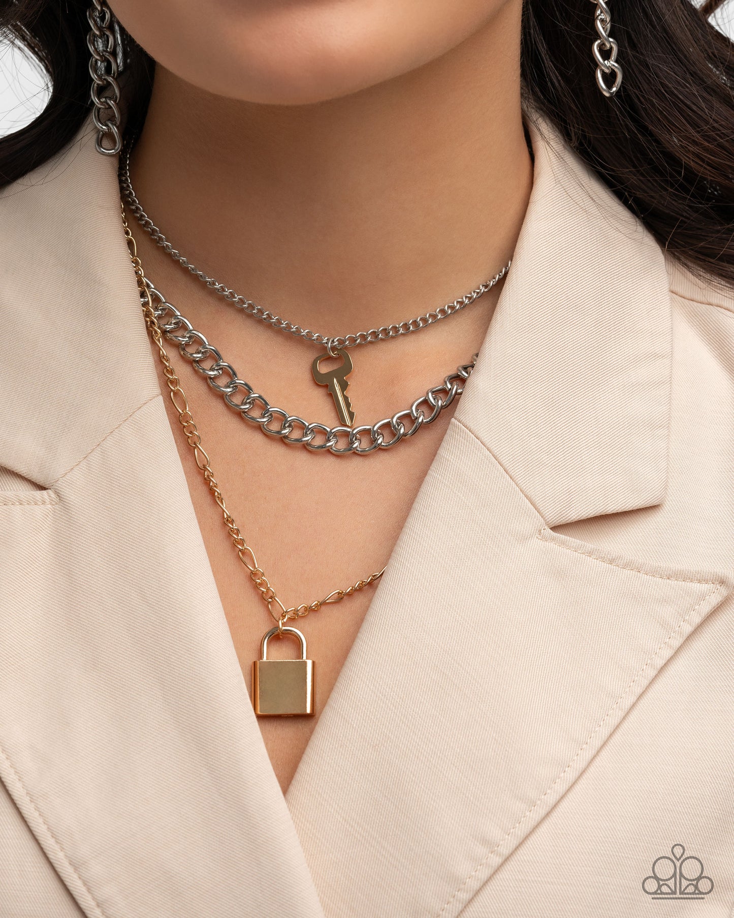 Low Key Layers - Multi Gold Key, Lock Charm & Silver Chain Layered Necklace Paparazzi N2650