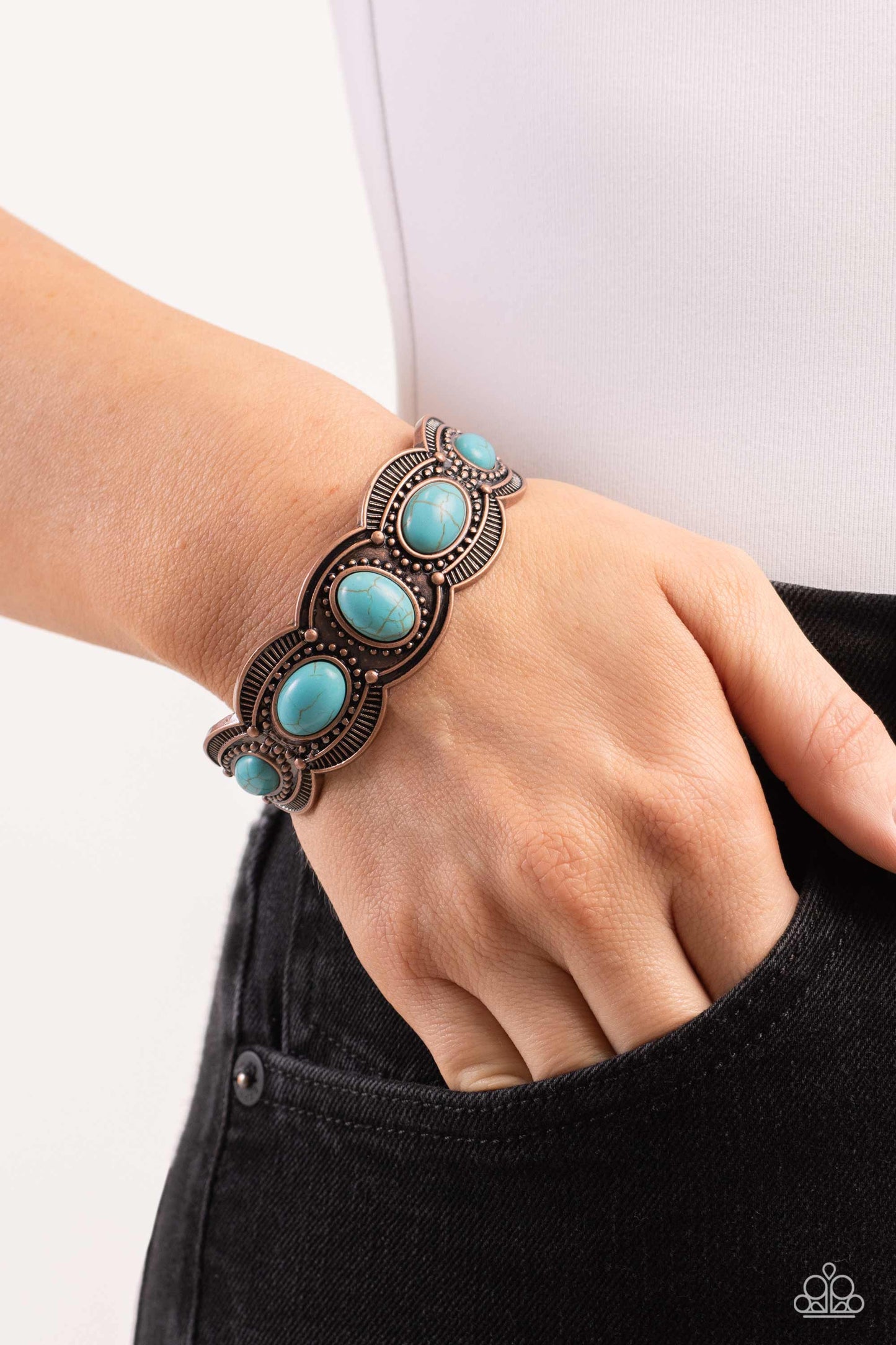 World Traveler - Copper & Blue Turquoise Stone Santa Fe Style Cuff Bracelet Paparazzi B1657