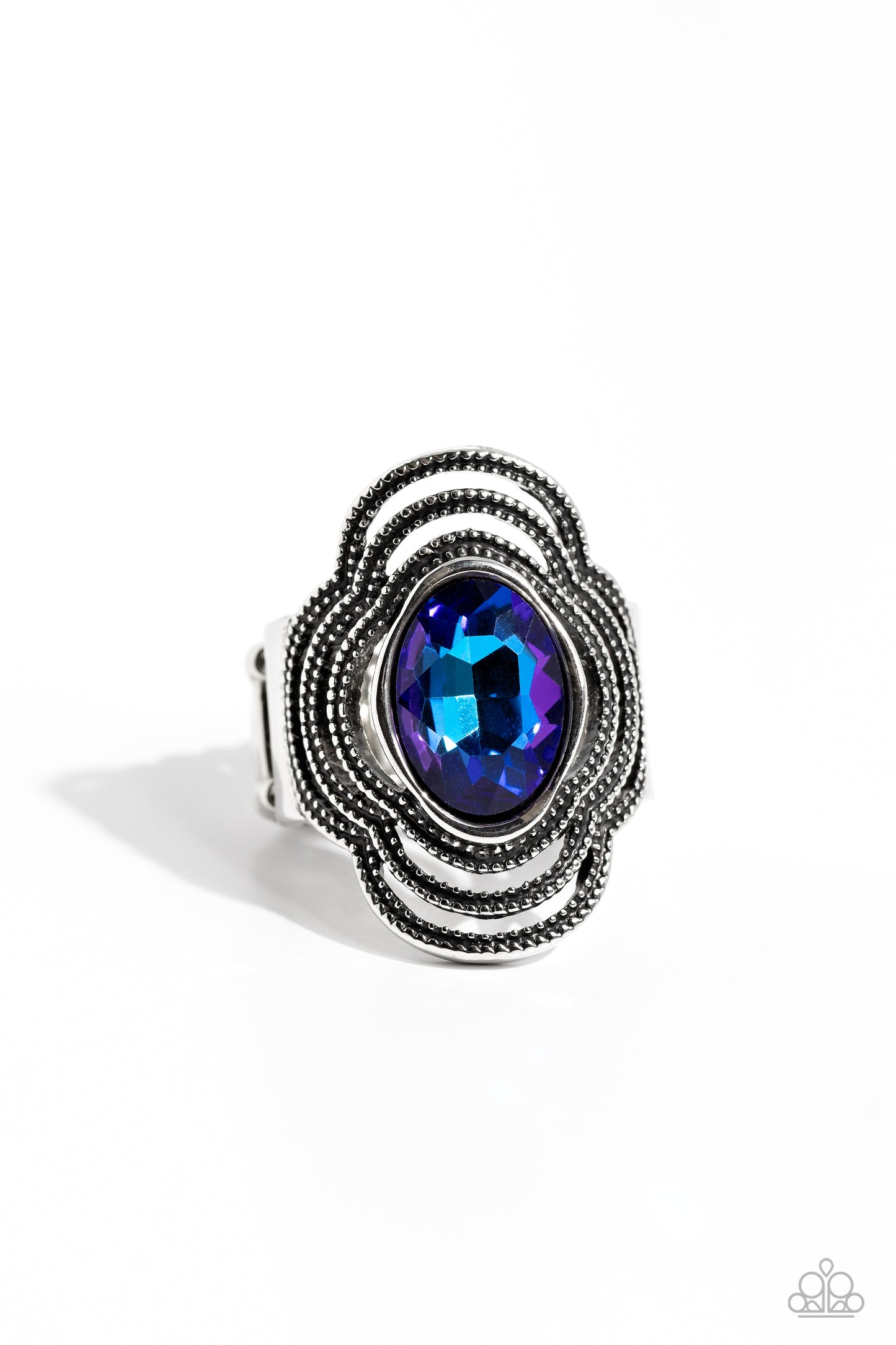 Entrancing Edge - Blue UV Shimmer Gem Silver Ring Paparazzi R0700