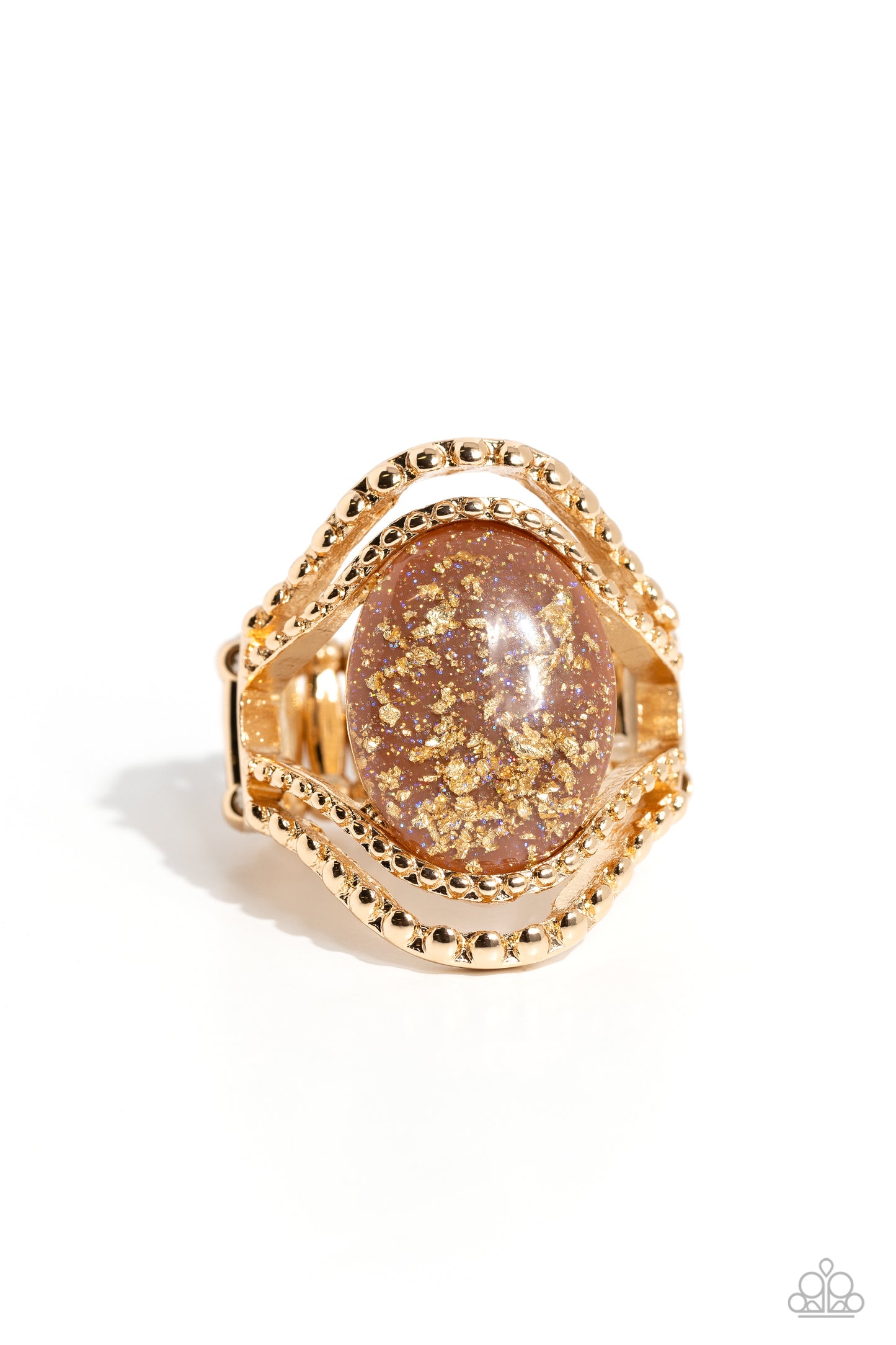 Noble Nebula - Brown Bead Opalescent Finish Gold Shimmer Ring Paparazzi R0760