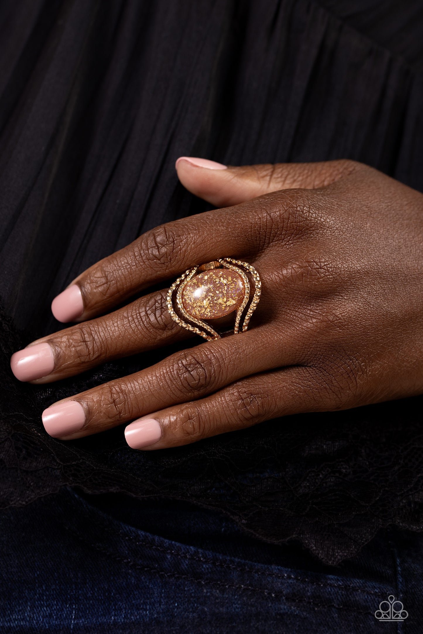 Noble Nebula - Brown Bead Opalescent Finish Gold Shimmer Ring Paparazzi R0760