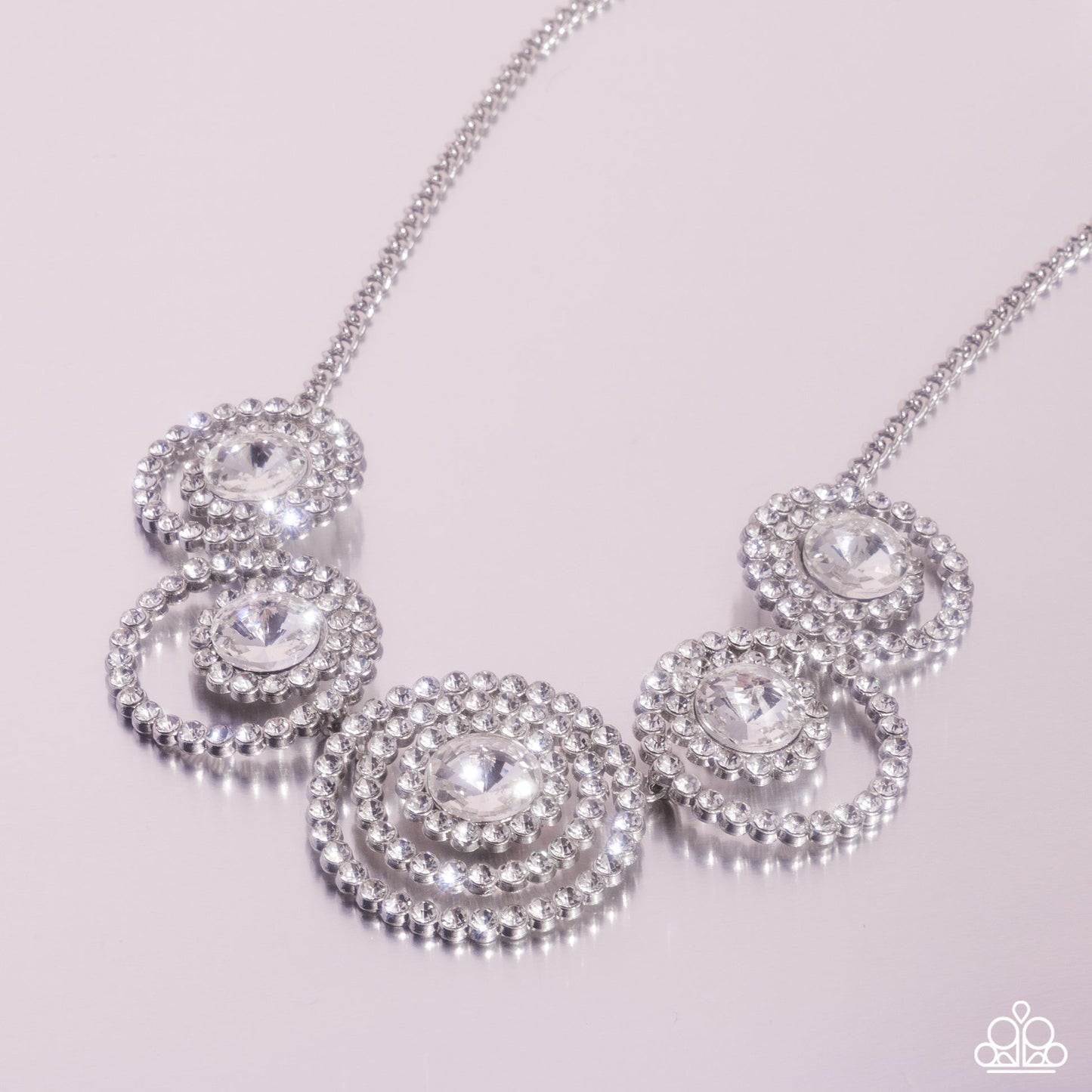 Dramatic Darling - White Rhinestone & Gem Effervescent Rings Necklace Paparazzi