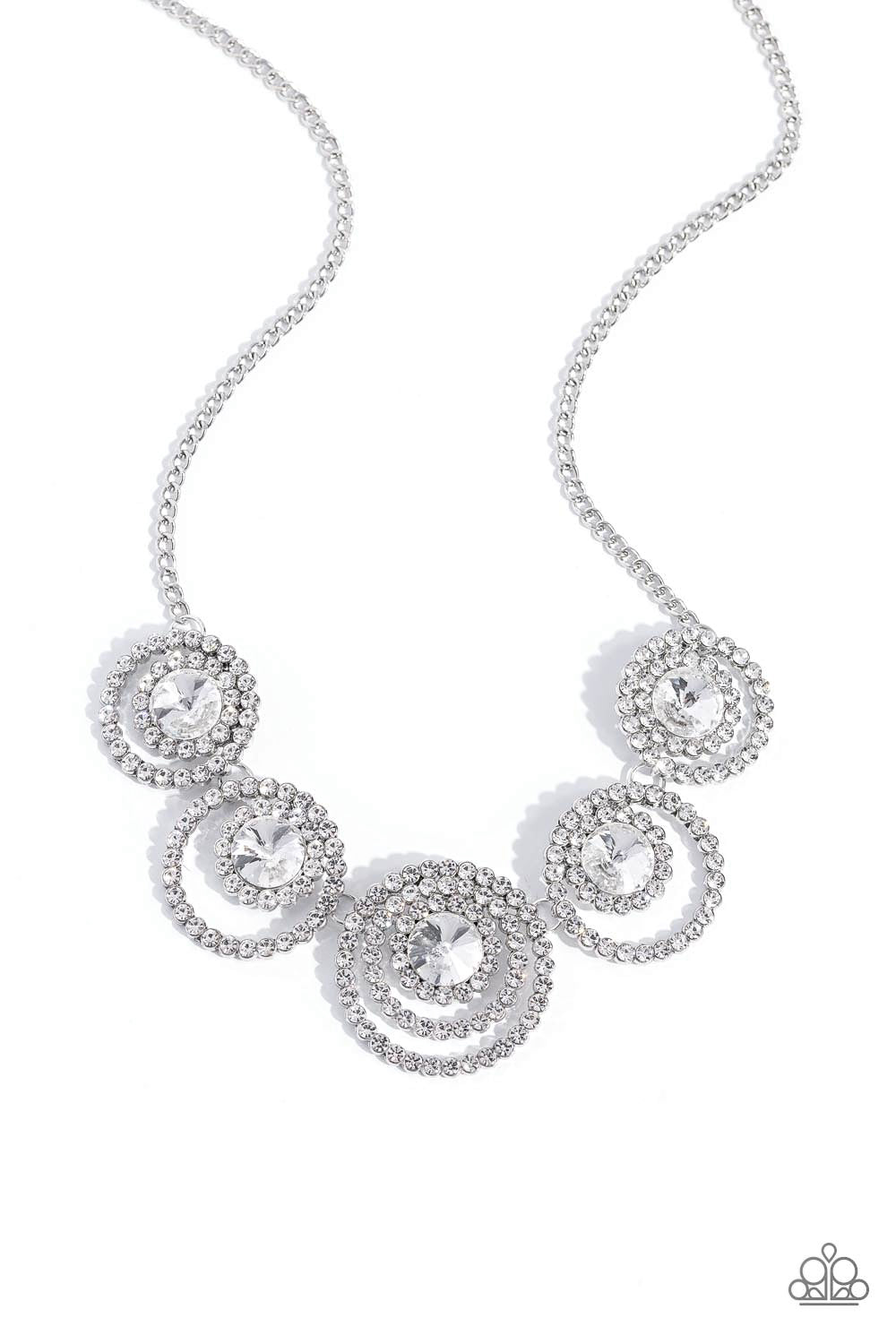 Dramatic Darling - White Rhinestone & Gem Effervescent Rings Necklace Paparazzi