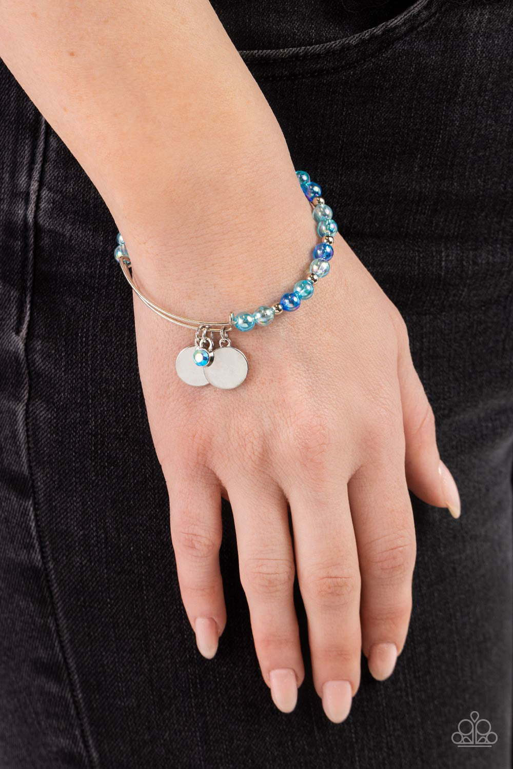 Bodacious Beacon - Blue Dark, Light, Turquoise Iridescent Shimmer Glassy Bead Bracelet Paparazzi B1515