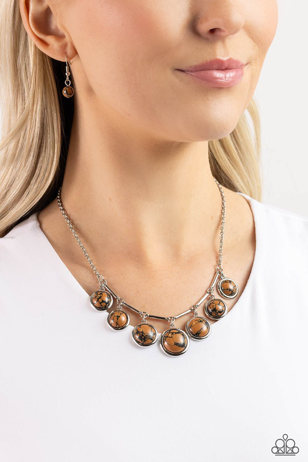 Rustic Recognition - Brown Marbled Stone Santa Fe Style Necklace Paparazzi N2259