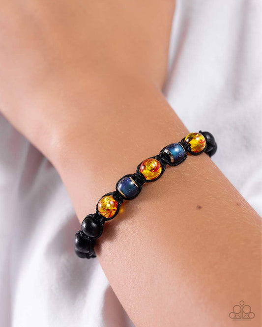 WOOD You Mind? - Yellow Glassy, Sparkle Blue, Silver & Wood Bead Sliding Knot Urban Bracelet Paparazzi