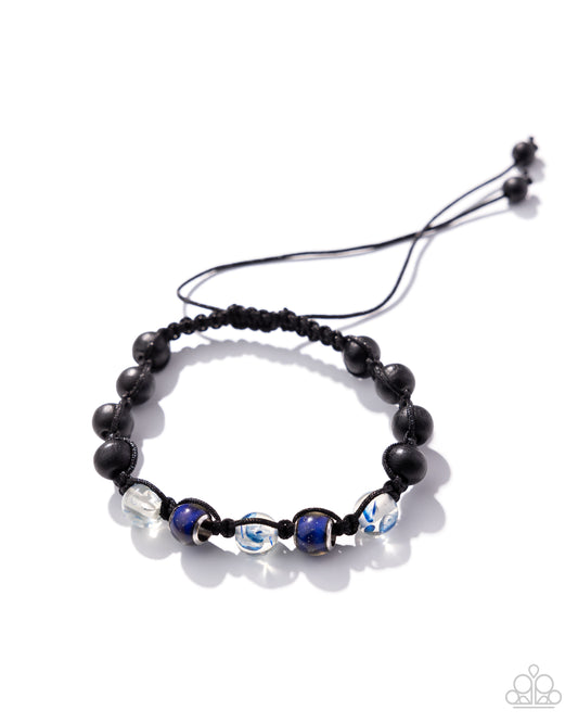 WOOD You Mind? - Blue Sparkle Dusted, Silver Bead & Black Wooden Bead Urban Bracelet Paparazzi B1999