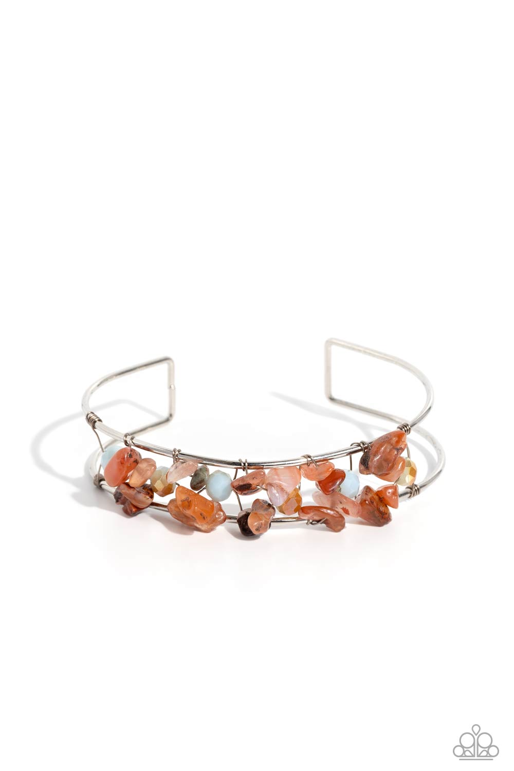 Handcrafted Headliner - Orange Gold Shimmer Stone & Bead Cuff Bracelet Santa Fe Style Paparazzi B1572