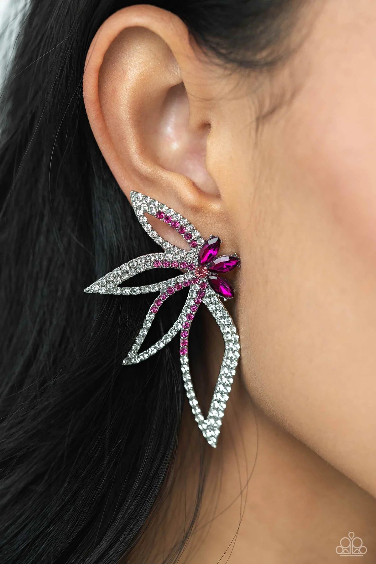 Twinkling Tulip - Pink Fuchsia Rhinestone Earring Life Of The Party January 2024 Paparazzi E1698