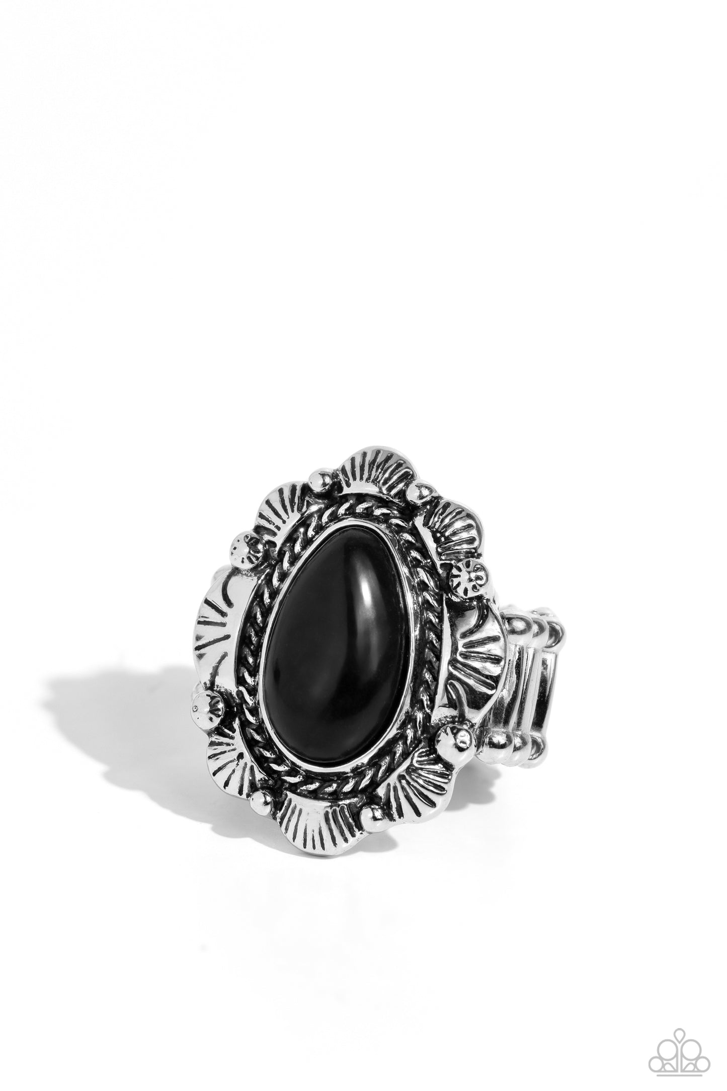 SCALLOPED in Stone - Black Teardrop Stone Santa Fe Style Ring Paparazzi R0781