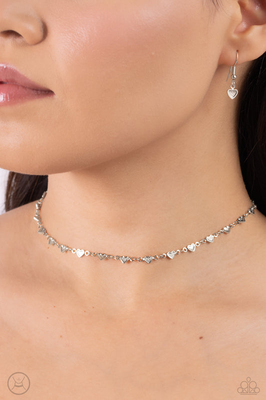 Cupid Catwalk - Silver Dainty Heart Choker Necklace Paparazzi