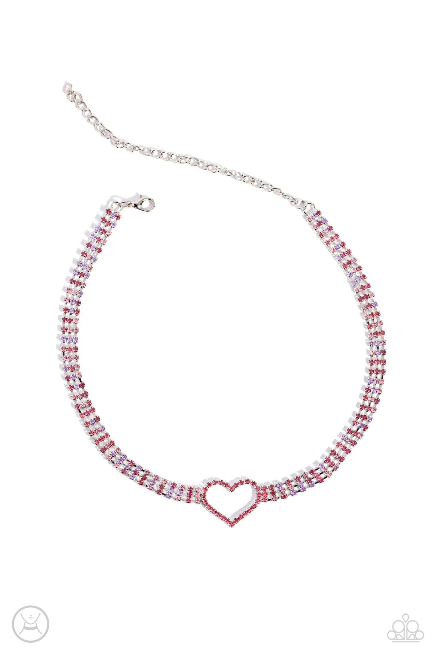 Rows of Romance - Pink Rose Rhinestone Heart Choker Necklace Paparazzi N2295