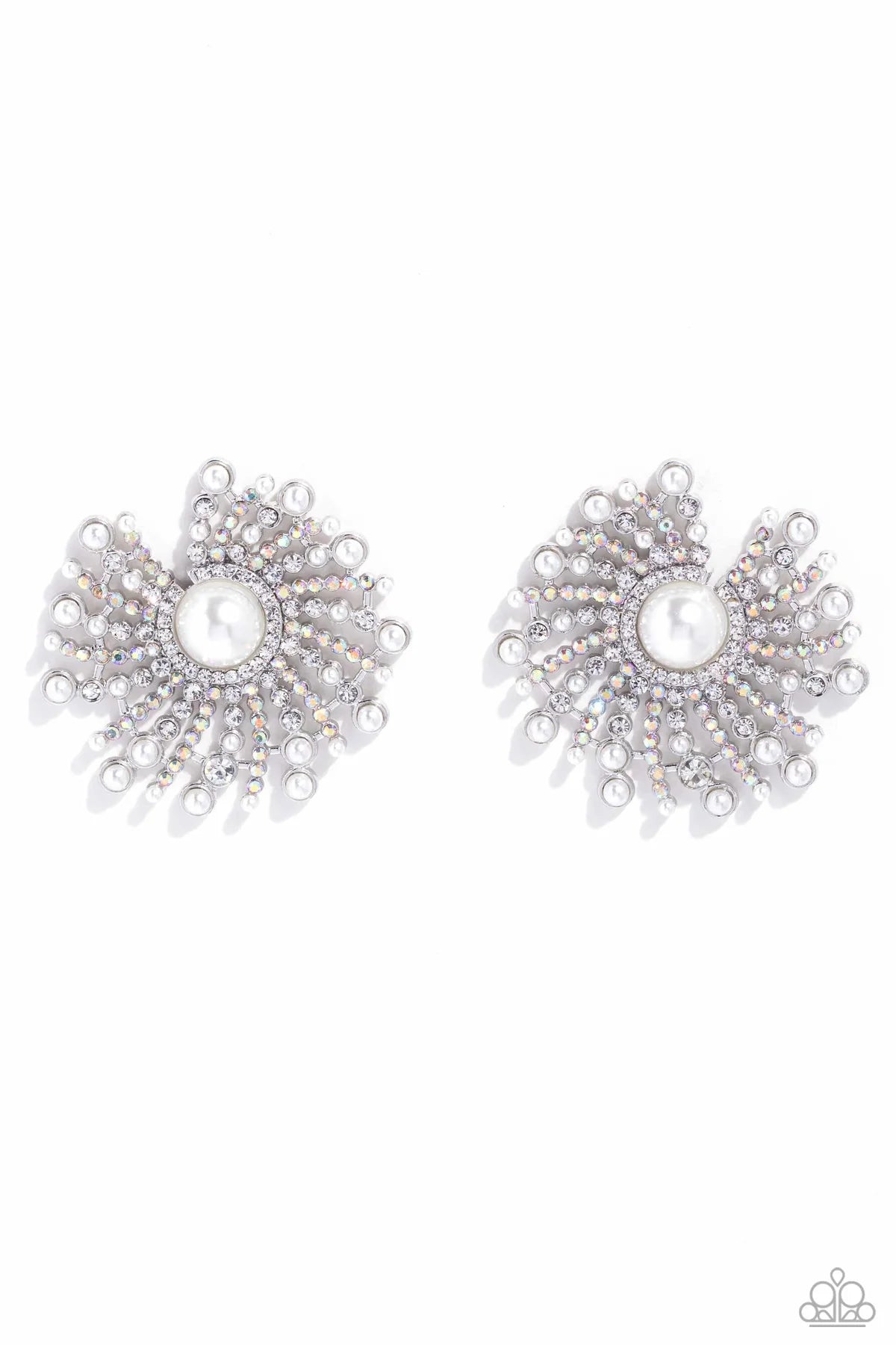 Fancy Fireworks - White Pearl, Iridescent Rhinestone Earring Life Of The Party December 2023 Paparazzi E1816