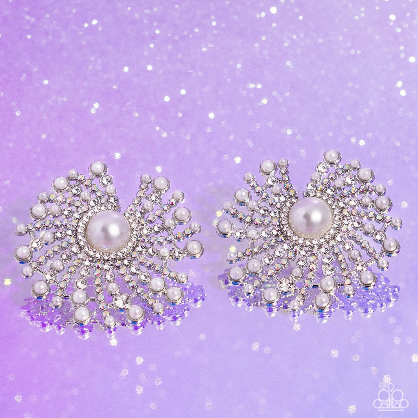 Fancy Fireworks - White Pearl, Iridescent Rhinestone Earring Life Of The Party December 2023 Paparazzi E1816