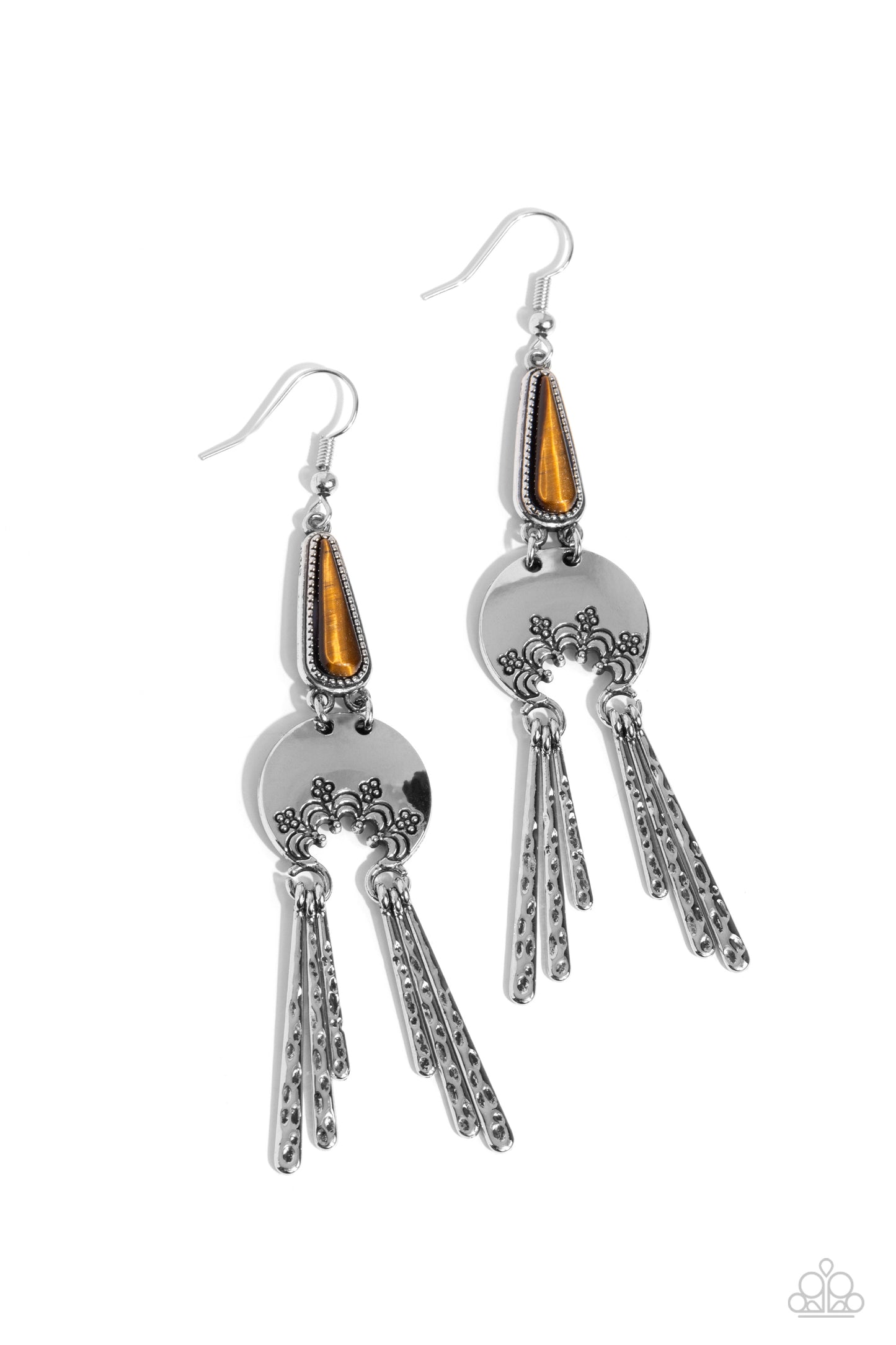 Highland Haute - Brown Tiger's Eye Stone Silver Santa Fe Style Earring Paparazzi