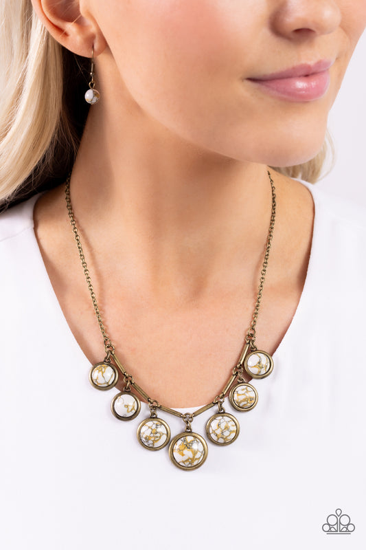 Rustic Recognition - Brass & White Stone Santa Fe Style Necklace Paparazzi N2302