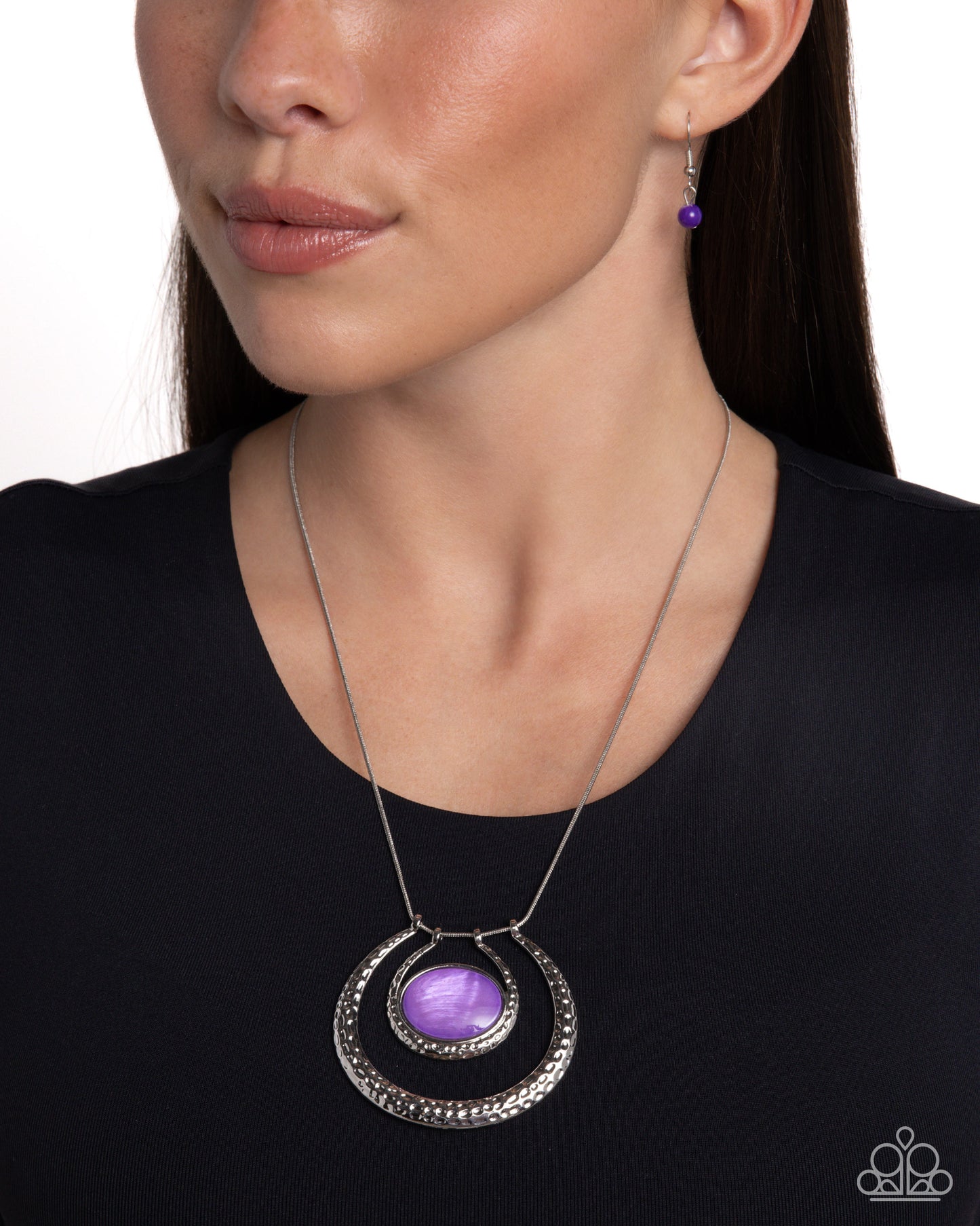 If the HORSESHOE Fits - Purple Lavender Shell & Silver Hammered Frame Necklace Paparazzi