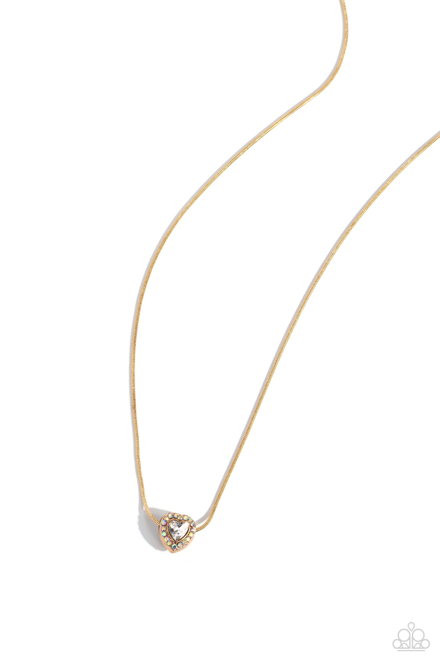 Simply Sentimental - Gold Iridescent Rhinestone Heart Pendant Necklace Paparazzi N2206