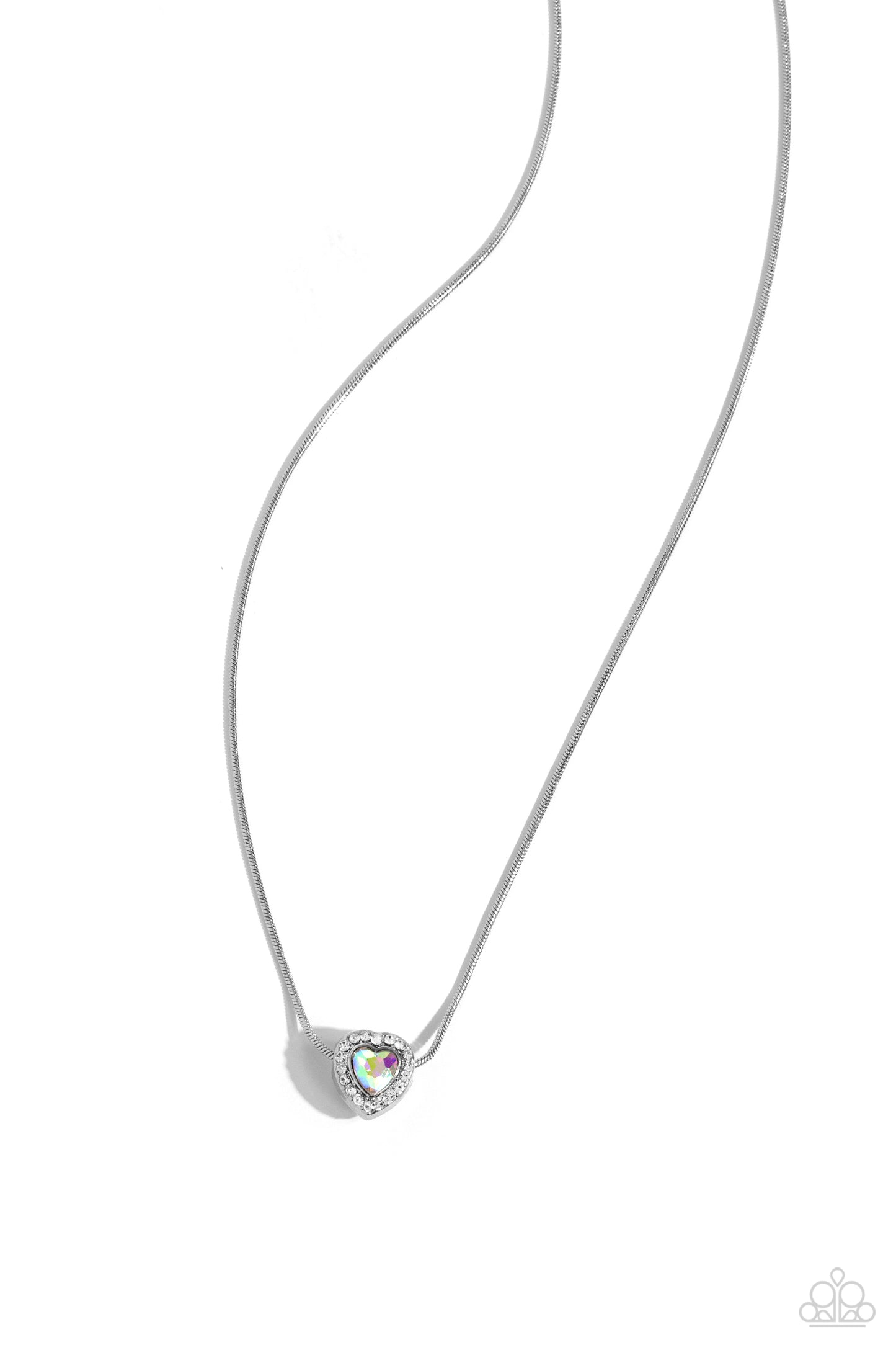 Simply Sentimental - White 3D Dainty Iridescent Gem Heart Necklace Pendant N2311