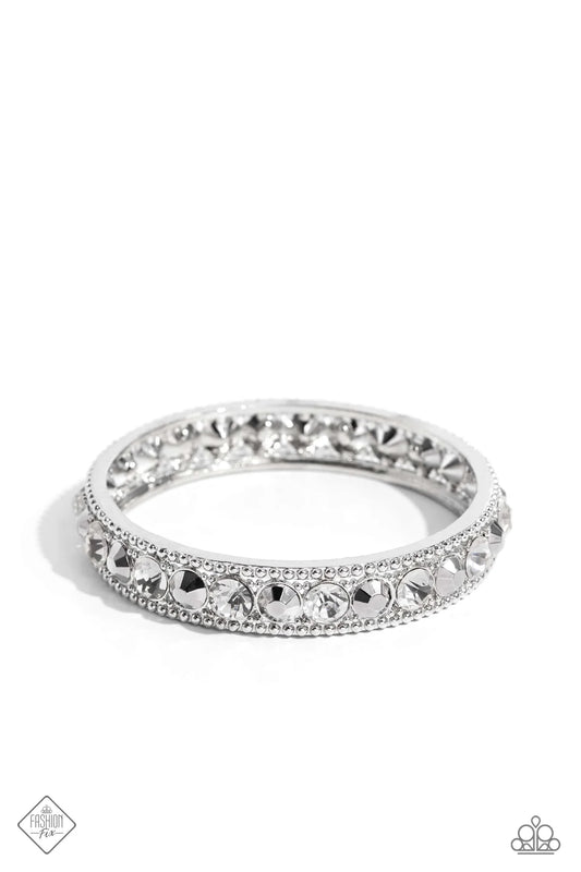 Polishing Promise - White Gem Silver Bangle Bracelet Fashion Fix November 2023 Paparazzi B1902