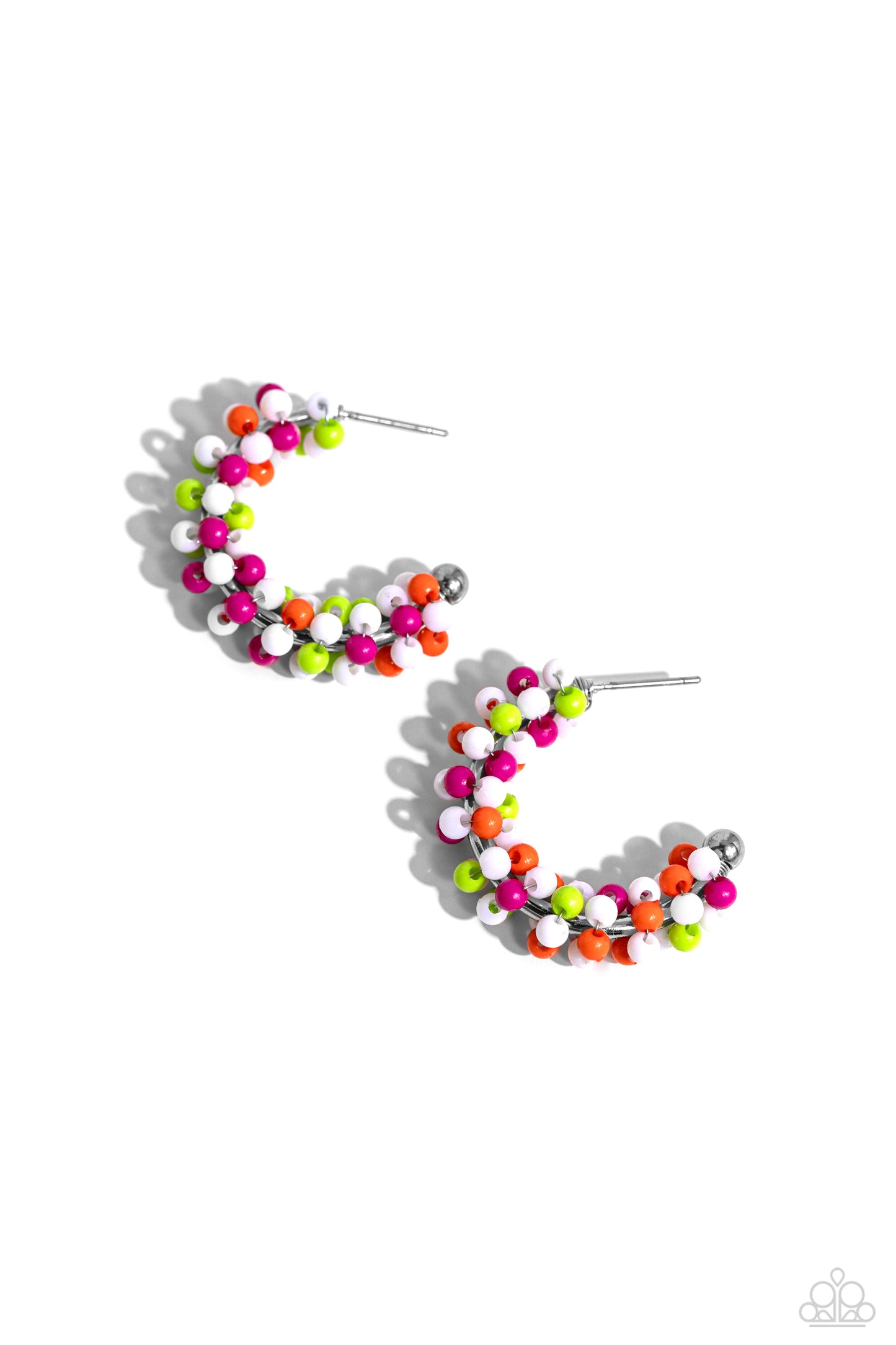 Balloon Backdrop - White, Kohlrabi, Rose Violet & Orange Seed Bead 1 Inch Hoop Earring Paparazzi E1910