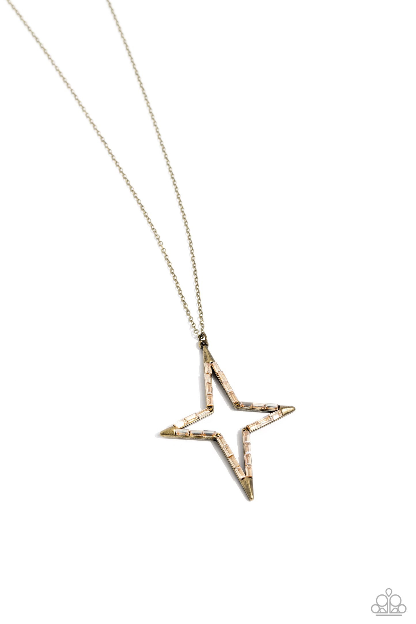 Stellar Showtime - Brass & Aurum Gem 3-D Star Necklace Paparazzi N2269