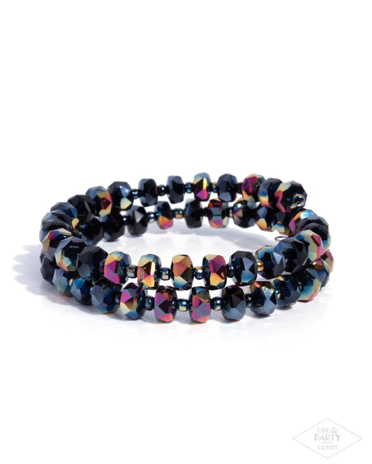 Paparazzi Seriously Stellar - Black & Oil Spill Bead Coil Bracelet Life Of The Party Black Diamond Encore