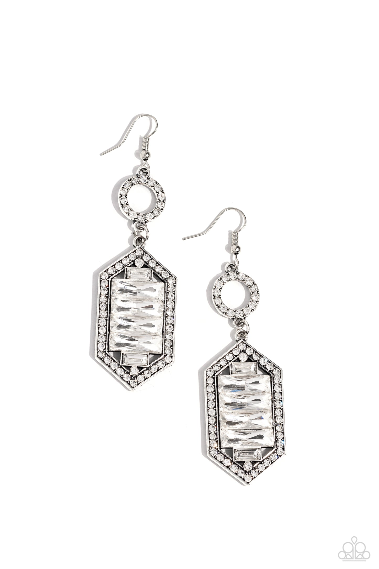 Combustible Craving - White Rhinestone & Large White Gem Earring Paparazzi E1936