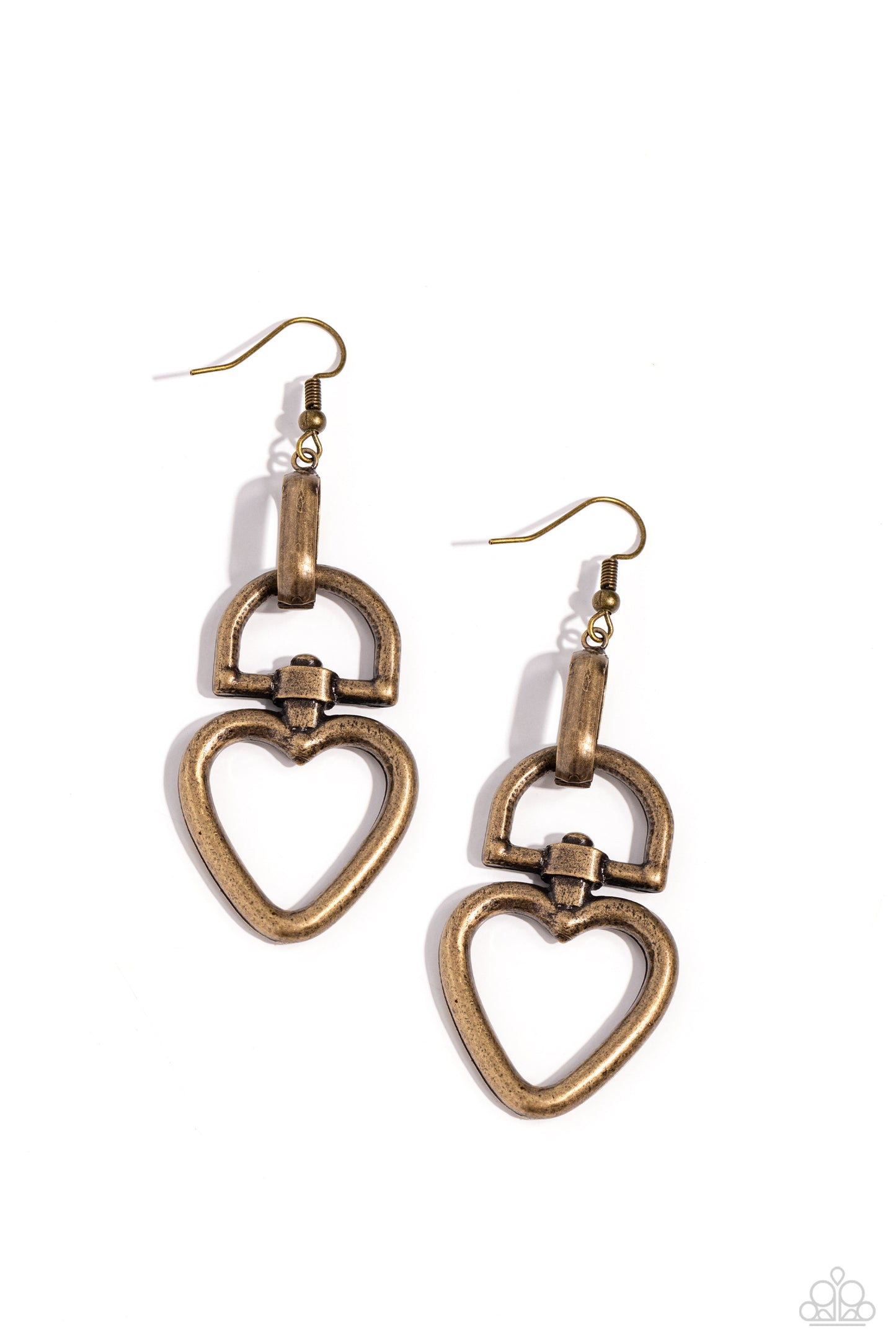 Padlock Your Heart - Brass Heart Padlock Earring Paparazzi E2107