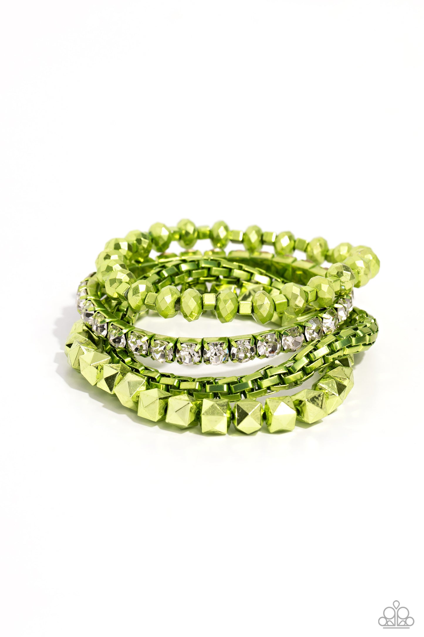 Punk Pattern - Green Electric Metal Set of 4 Stretch Bracelets Paparazzi B1533