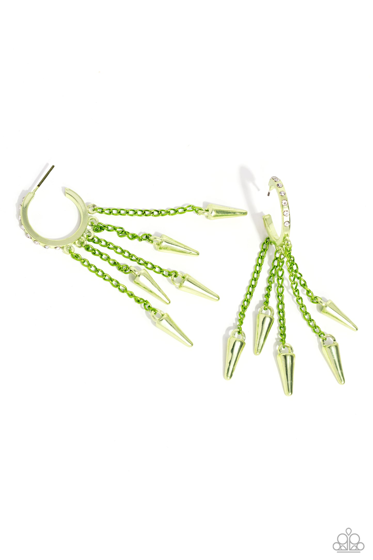 Piquant Punk - Green Electric Metallic Chain & Spike Earrings Paparazzi E1966