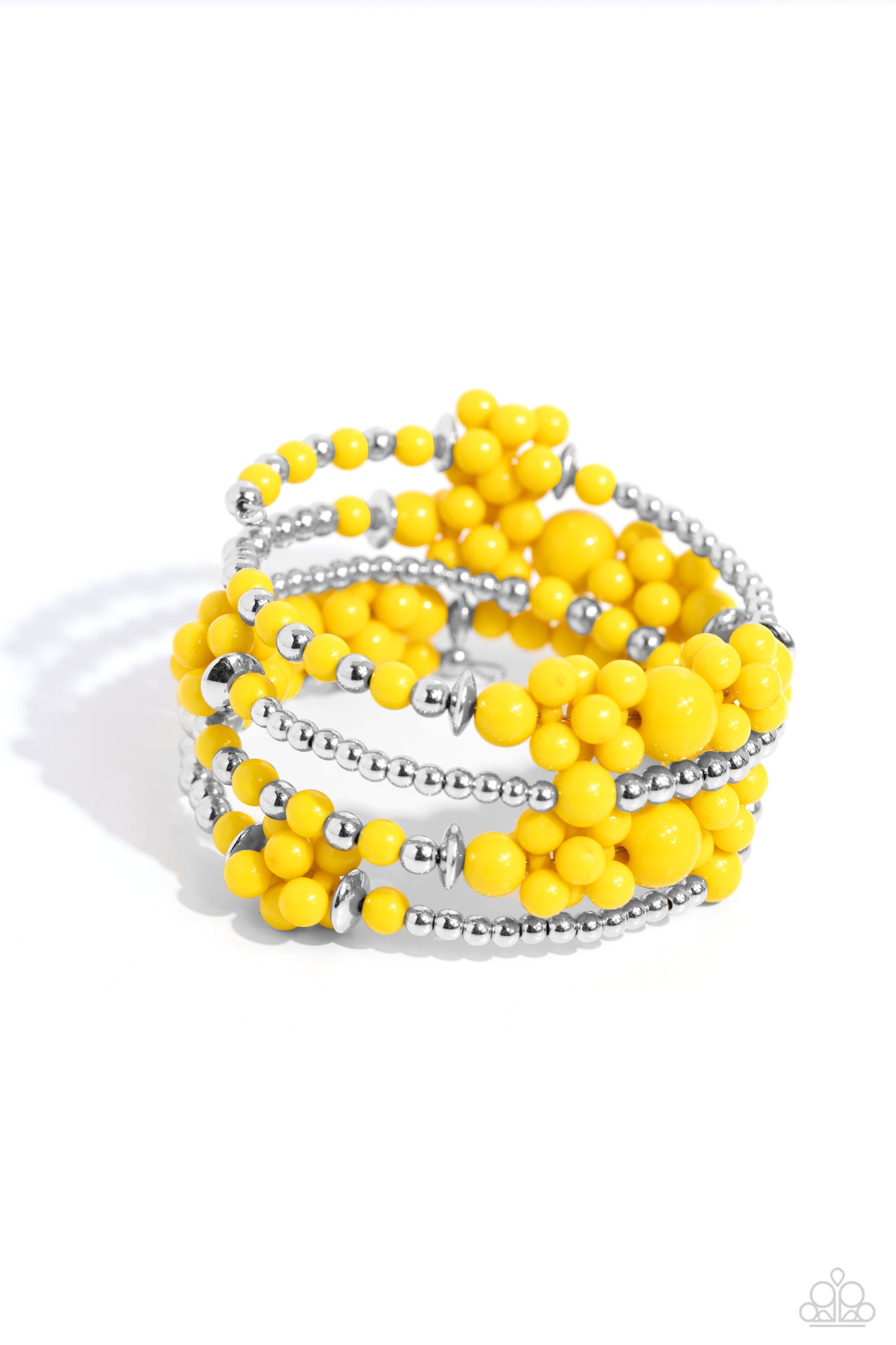 Compelling Clouds - Yellow High Visibility Acrylic Bead Coil Bracelet Paparazzi B1791