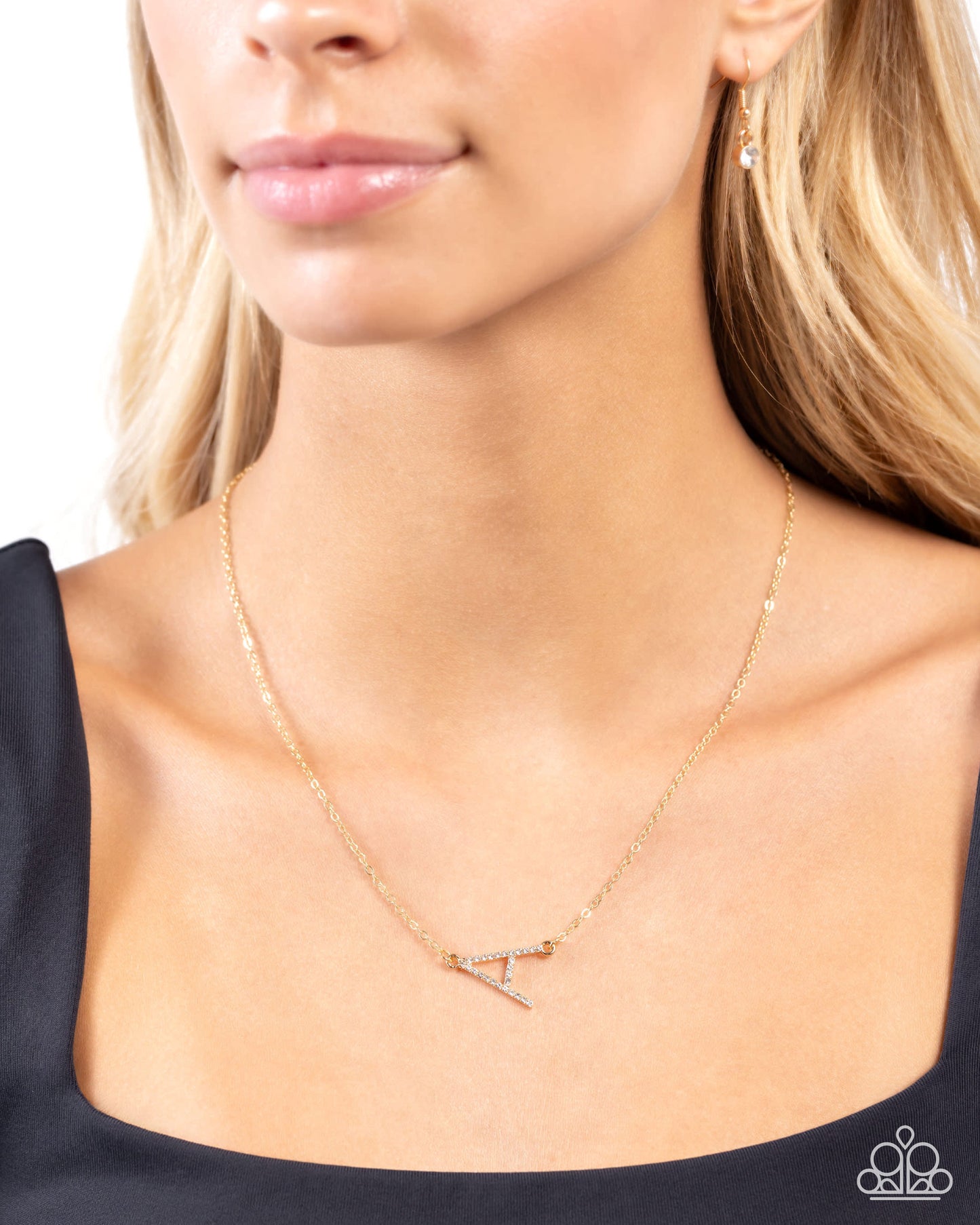 INITIALLY Yours - A - Gold Letter "A" & White Rhinestone Initial Necklace Paparazzi