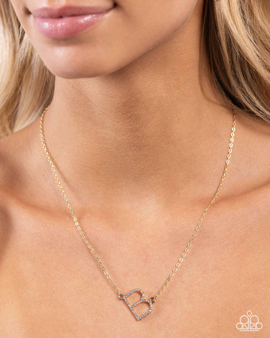 INITIALLY Yours - B - Gold Letter "B" & White Rhinestone Initial Necklace Paparazzi
