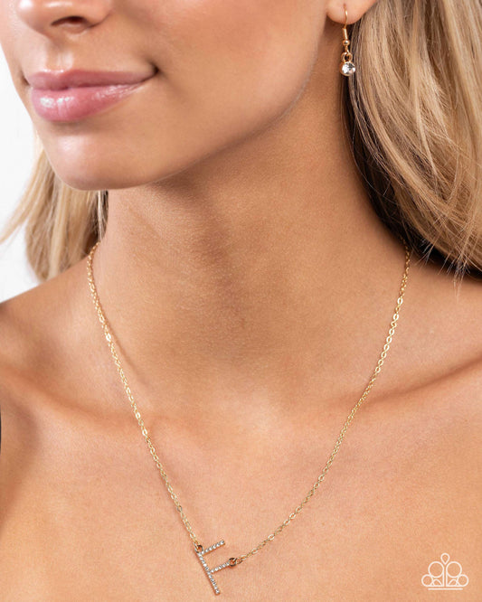 INITIALLY Yours - F - Gold Letter "F" & White Rhinestone Initial Necklace Paparazzi