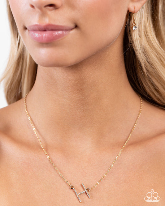 INITIALLY Yours - H - Gold Letter "H" & White Rhinestone Initial Necklace Paparazzi