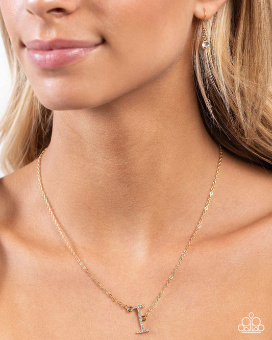 INITIALLY Yours - I - Gold Letter "K" & White Rhinestone Initial Necklace Paparazzi