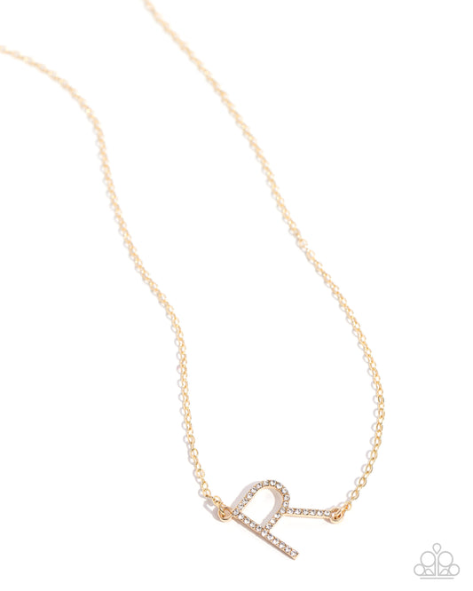 INITIALLY Yours - R - Gold Letter "R" & White Rhinestone Initial Necklace Paparazzi