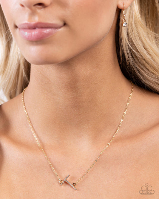 INITIALLY Yours - T - Gold Letter "T" & White Rhinestone Initial Necklace Paparazzi