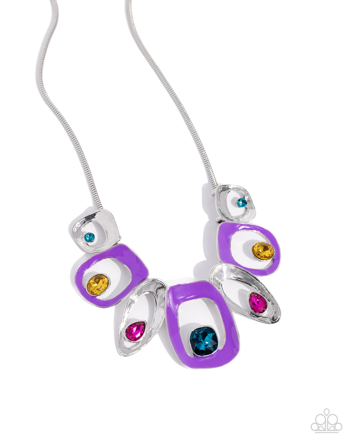 Poetically Painted - Purple Vibrant Hue Painted Metal & Blue, Pink, Yellow Gem Necklace Paparazzi N2317