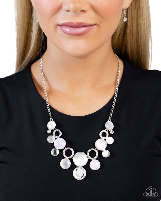 Corporate Color - White Cat's Eye Stone & Rhinestone Necklace Paparazzi