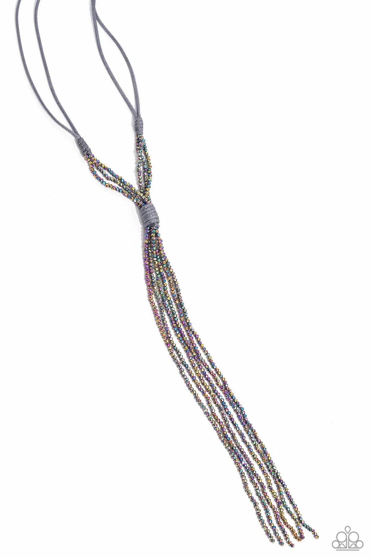 Knotted Karma - Silver Gray Cording Oil Spill Bead Necklace Life Of The Party December 2023 Paparazzi N2332